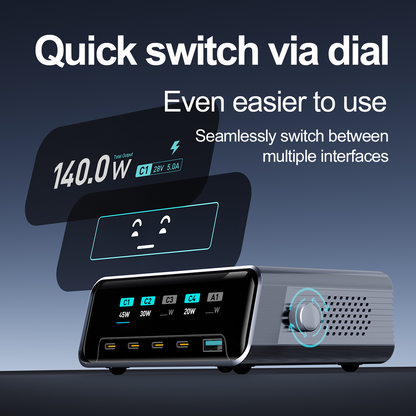 Nabíječka stanice OEM WLX-60G, 140W, 5A, 1 x USB-A - 4 x USB-C, šedá