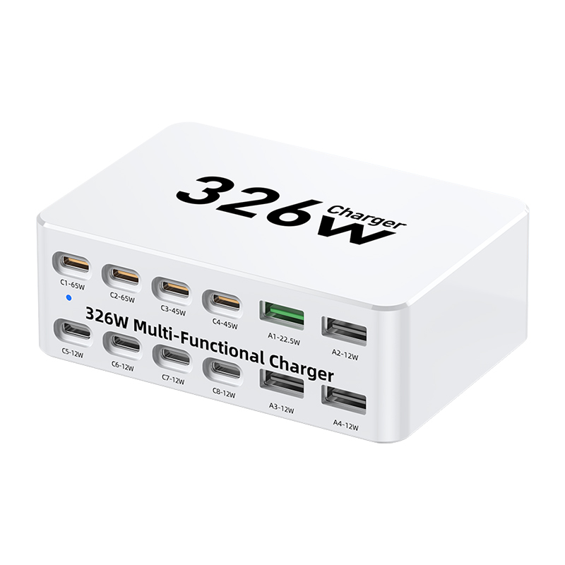 Nabíječka stanice OEM WLX-818E, 326W, 3,25A, 4 x USB-A - 8 x USB-C, bílá