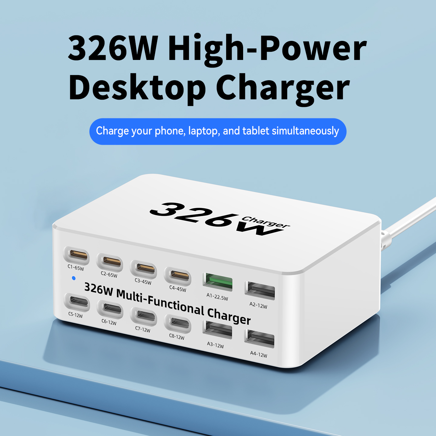 Nabíječka stanice OEM WLX-818E, 326W, 3,25A, 4 x USB-A - 8 x USB-C, bílá