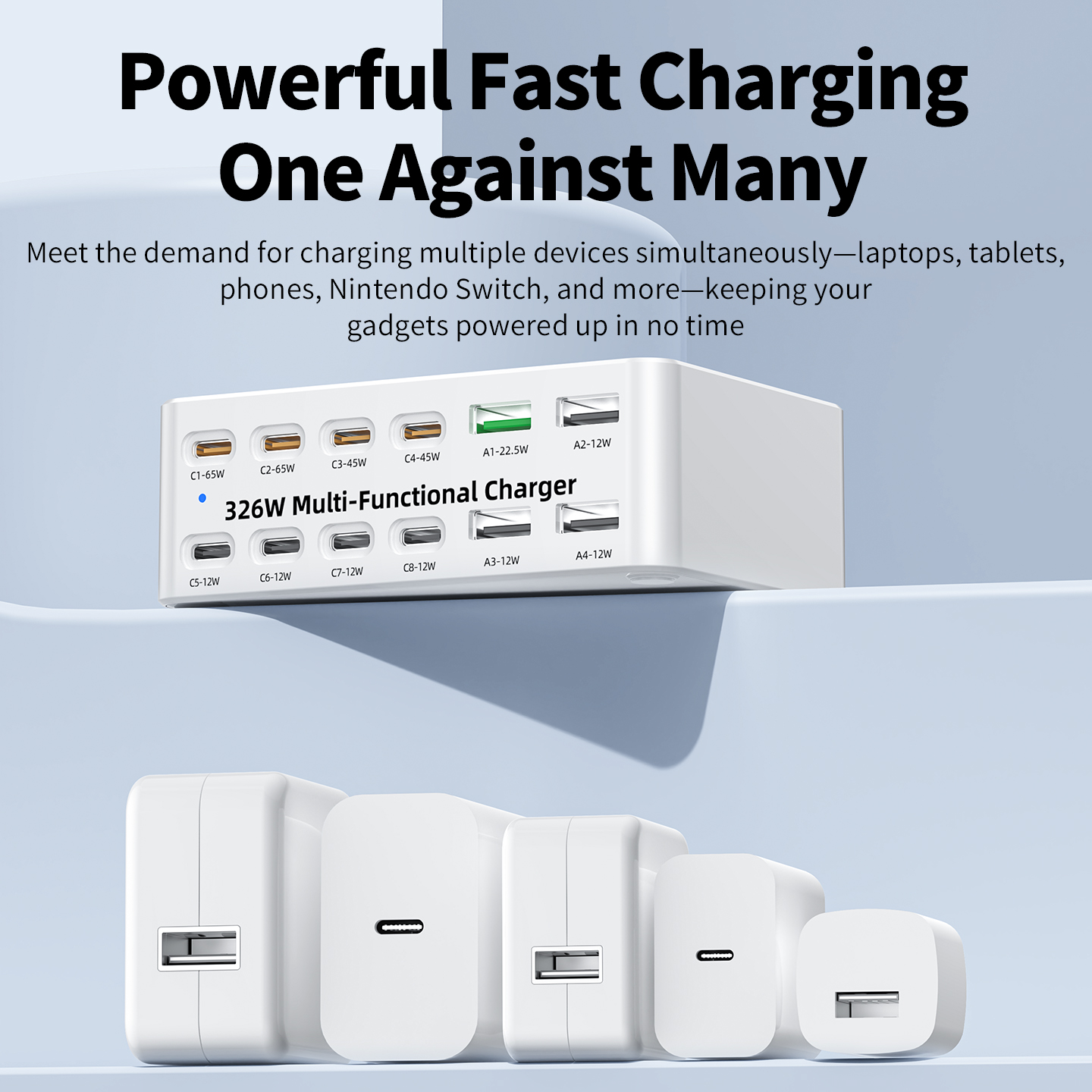 Nabíječka stanice OEM WLX-818E, 326W, 3,25A, 4 x USB-A - 8 x USB-C, bílá