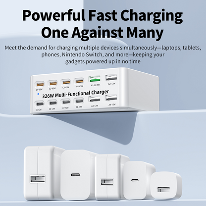 Nabíječka stanice OEM WLX-818E, 326W, 3,25A, 4 x USB-A - 8 x USB-C, bílá