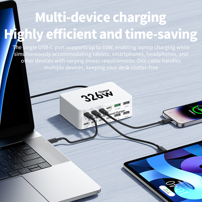 Nabíječka stanice OEM WLX-818E, 326W, 3,25A, 4 x USB-A - 8 x USB-C, bílá