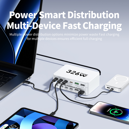 Nabíječka stanice OEM WLX-818E, 326W, 3,25A, 4 x USB-A - 8 x USB-C, bílá