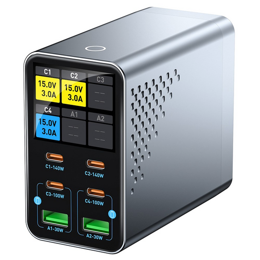 Nabíječka stanice OEM WLX-G3, 140W, 5A, 2 x USB-A - 4 x USB-C, Šedá