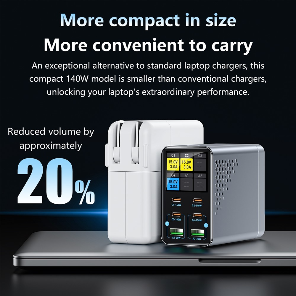 Nabíječka stanice OEM WLX-G3, 140W, 5A, 2 x USB-A - 4 x USB-C, Šedá