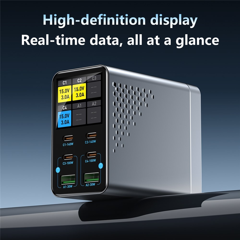 Nabíječka stanice OEM WLX-G3, 140W, 5A, 2 x USB-A - 4 x USB-C, Šedá