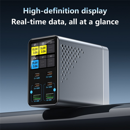 Nabíječka stanice OEM WLX-G3, 140W, 5A, 2 x USB-A - 4 x USB-C, Šedá