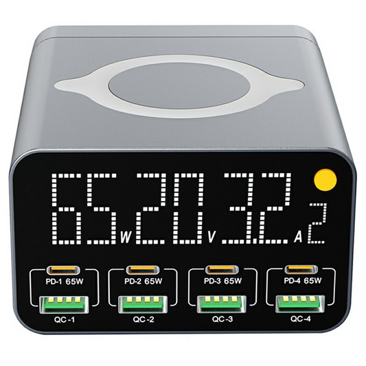 Nabíječka stanice OEM WLX-M3 QI, 80W, 4 x USB-A - 4 x USB-C, Šedá