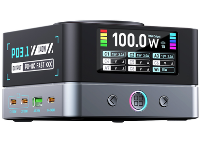 Nabíječka stanice OEM WLX-R8A QI, 140W, 5A, 2 x USB-A - 6 x USB-C, Šedá