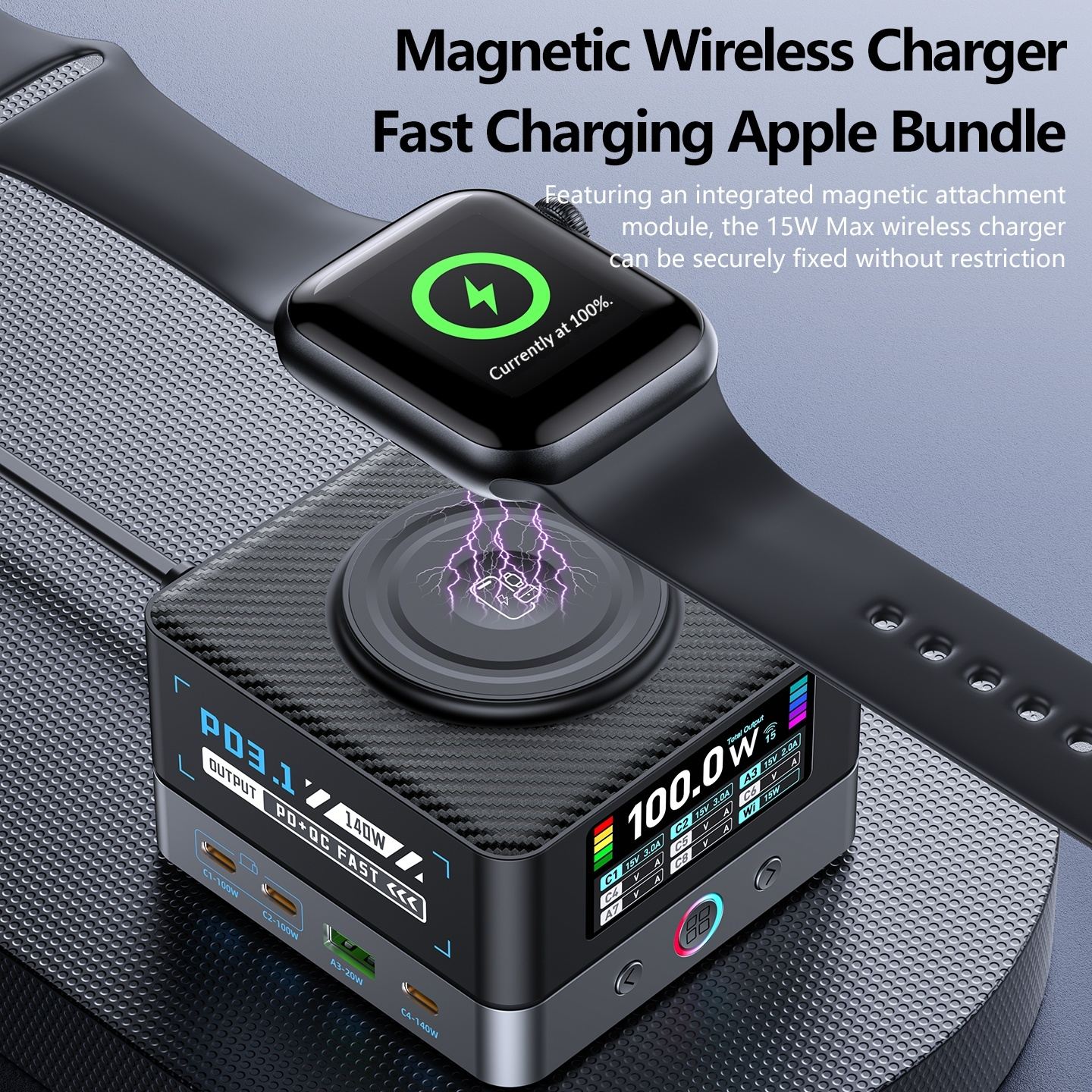 Nabíječka stanice OEM WLX-R8A QI, 140W, 5A, 2 x USB-A - 6 x USB-C, Šedá