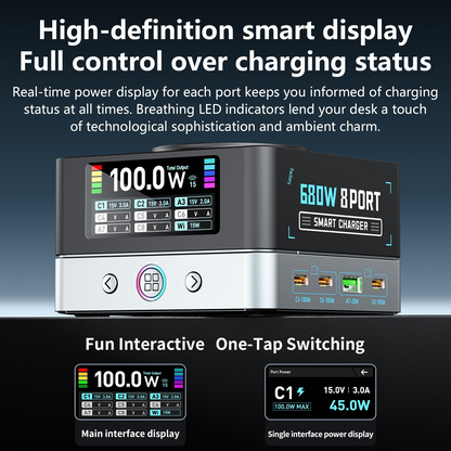 Nabíječka stanice OEM WLX-R8A QI, 140W, 5A, 2 x USB-A - 6 x USB-C, Šedá