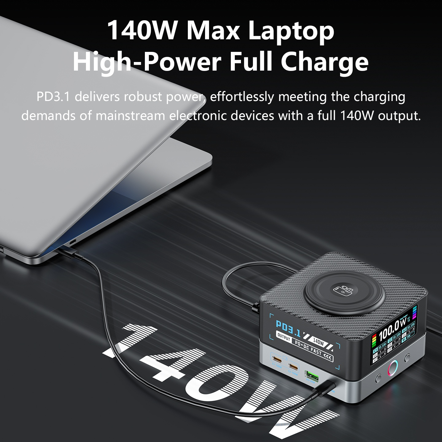 Nabíječka stanice OEM WLX-R8A QI, 140W, 5A, 2 x USB-A - 6 x USB-C, Šedá