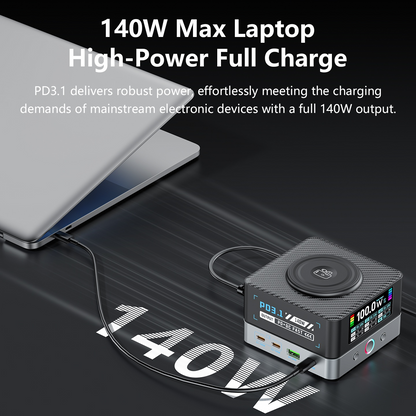 Nabíječka stanice OEM WLX-R8A QI, 140W, 5A, 2 x USB-A - 6 x USB-C, Šedá