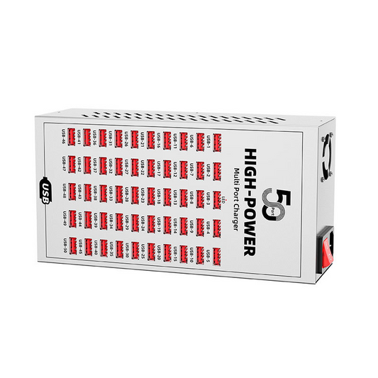 Nabíječka stanice OEM WLX-T2A, 200W, 2.4A, 50 x USB-A, stříbrná