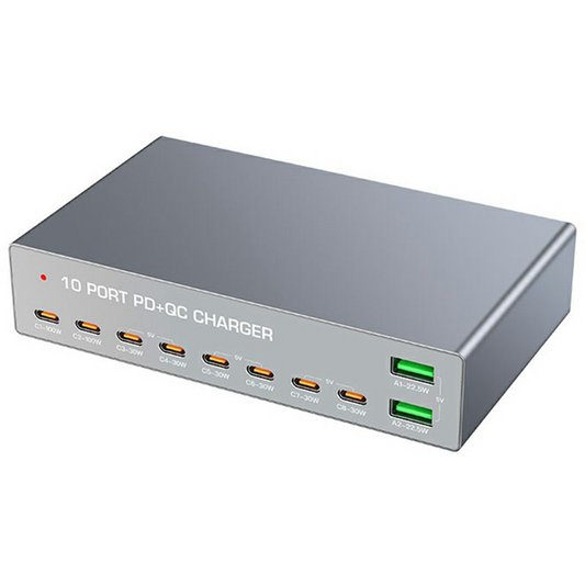 Nabíječka stanice OEM WLX-X6Y, 140W, 5A, 2 x USB-A - 8 x USB-C, stříbrná