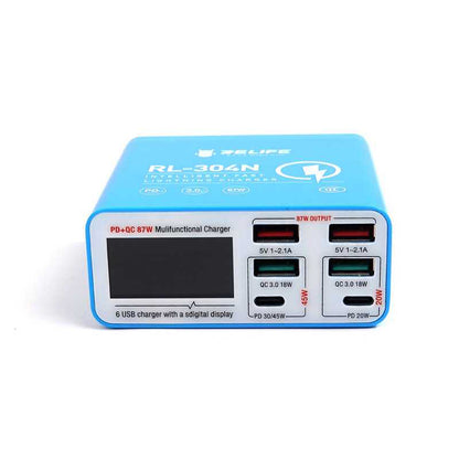 Nabíjecí stanice Relife RL-304N, 87W, 3A, 2 x USB-C - 4 x USB-A, Modrá