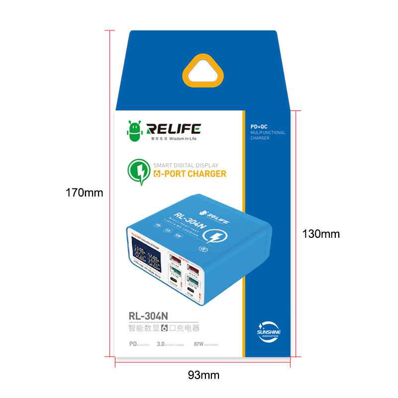 Nabíjecí stanice Relife RL-304N, 87W, 3A, 2 x USB-C - 4 x USB-A, Modrá