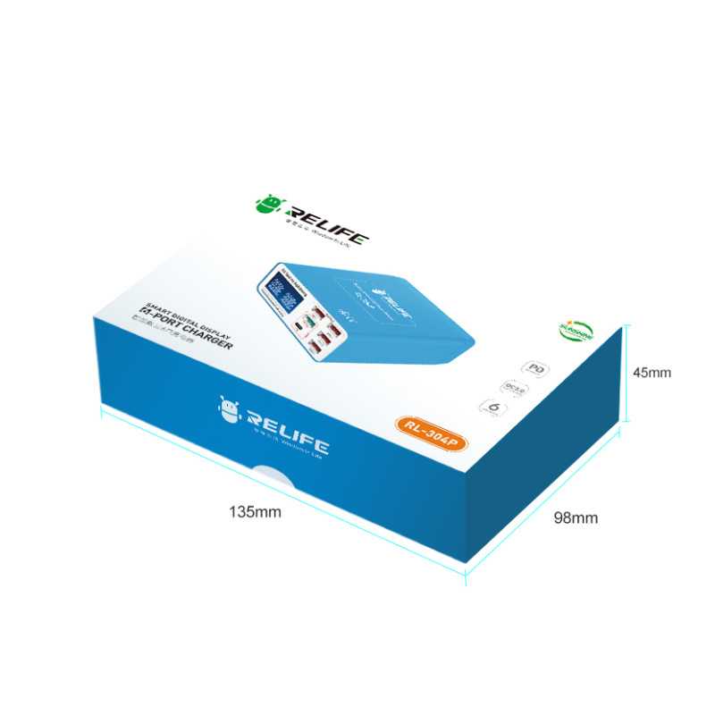 Relife RL-304P Charging Station, 40W, 3A, 1 x USB-C - 5 x USB-A, Blue