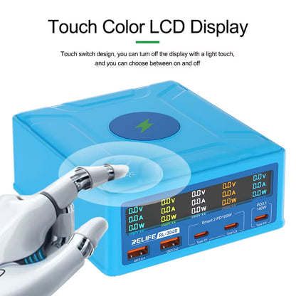 Nabíjecí stanice Relife RL-304R QI, 260W, 3A, 2 x USB-A - 3 x USB-C, Modrá