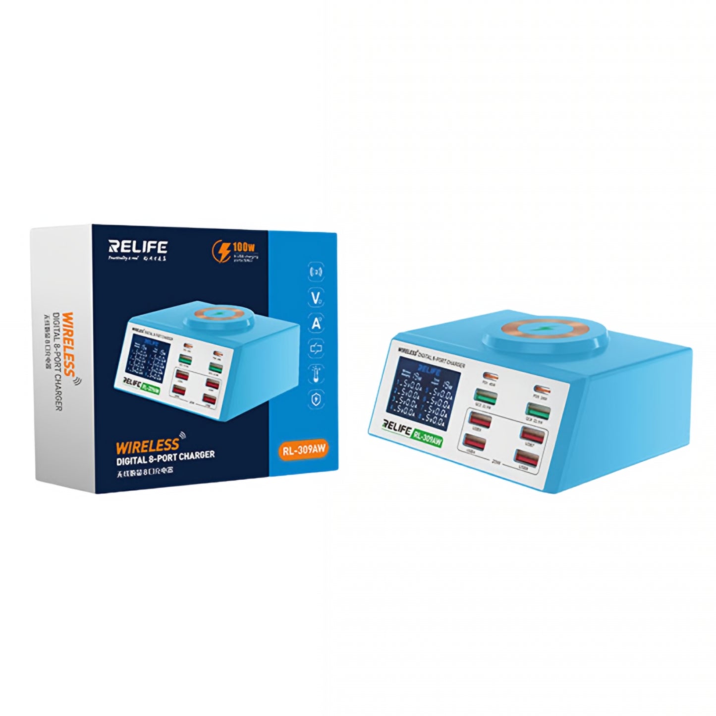 Nabíjecí stanice Relife RL-309AW, 100W, 5A, 2 x USB-C - 6 x USB-A, Modrá