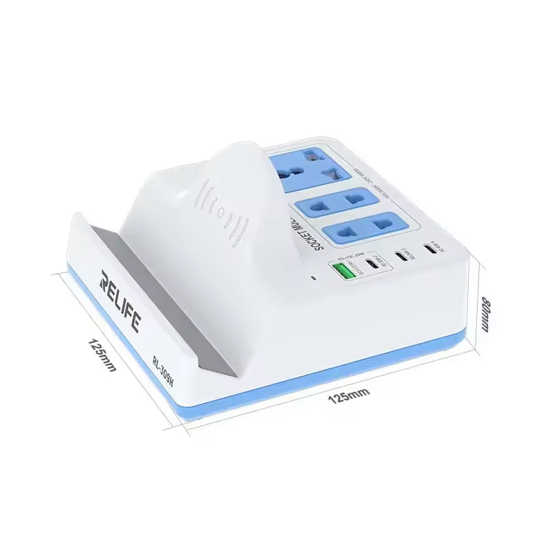 Nabíječka stanice Relife RL-309H QI, 72W, 1 x USB-A - 3 x USB-C, bílá