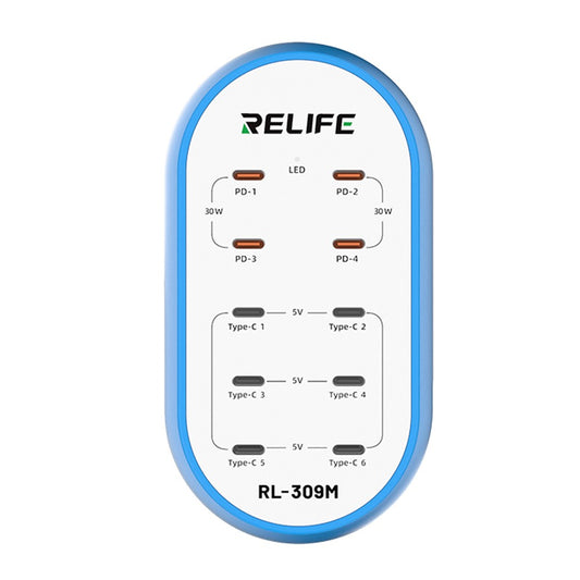 Nabíječka stanice Relife RL-309M, 72W, 10 x USB-C, Modrá
