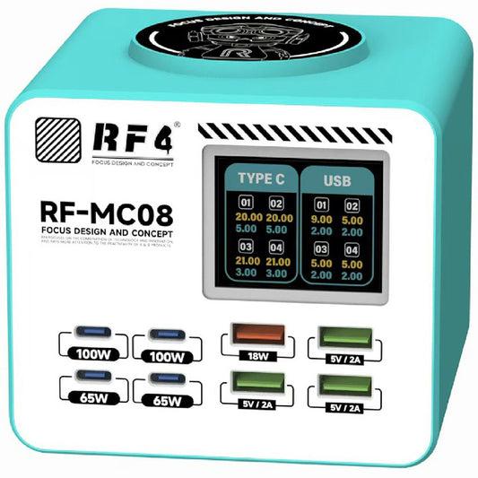 RF4 RF-MC08 Station Charger, 150W, 5A, 4 x USB-A - 4 x USB-C, Turquoise