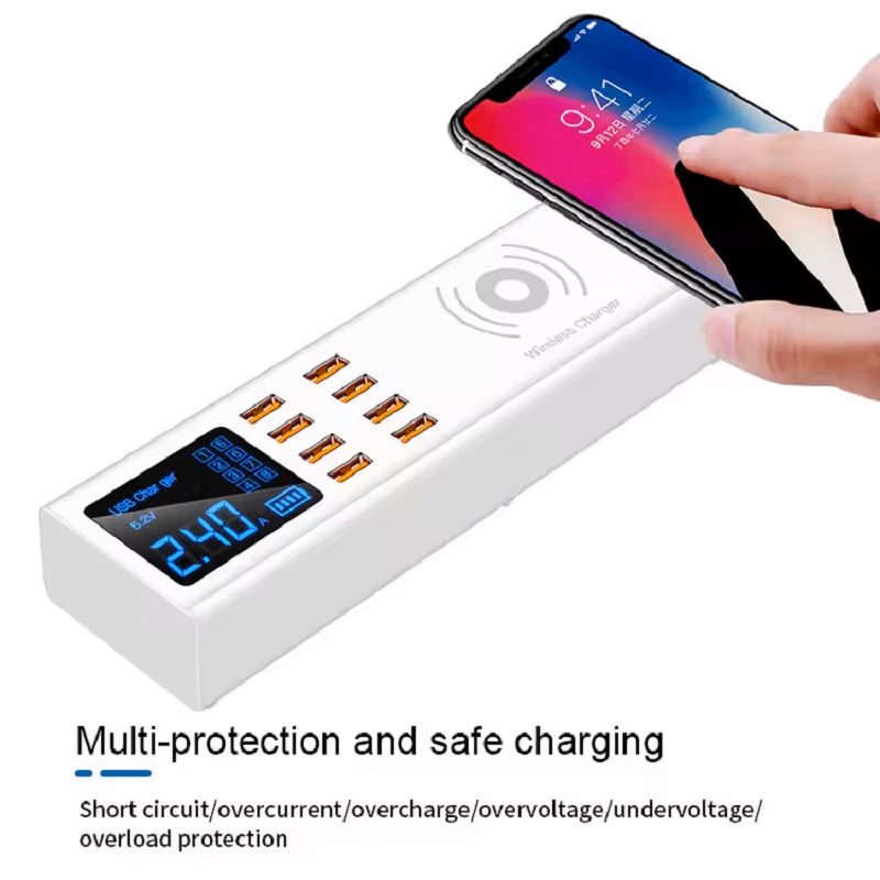 Nabíjecí stanice Sunshine SS-309WD QI, 40W, 2.4A, 8 x USB-A, Bílá