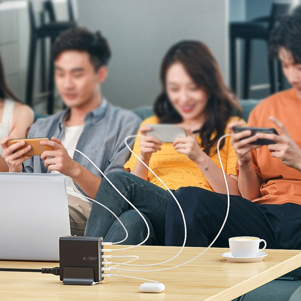 Nabíjecí stanice Tech-Protect DC160W-GAN, 160W, 5A, 2 x USB-A - 4 x USB-C, černá