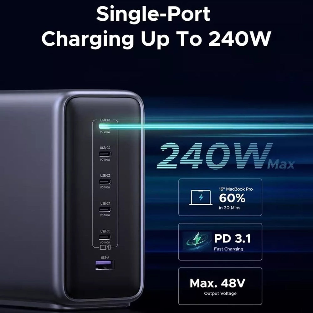 Nabíjecí stanice UGREEN Nexode X759 (55550B), 500W, 5A, 1 x USB-A - 5 x USB-C, šedá