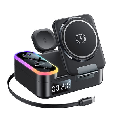 Nabíjecí stanice Yesido DS38 Display QI 3v1, 65W, 3A, 1 x USB-A - 2 x USB-C, Černá