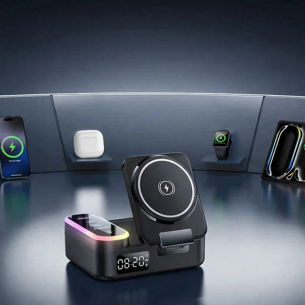 Nabíjecí stanice Yesido DS38 Display QI 3v1, 65W, 3A, 1 x USB-A - 2 x USB-C, Černá