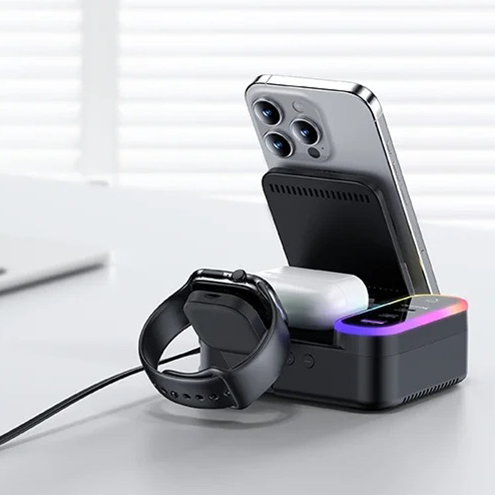 Nabíjecí stanice Yesido DS38 Display QI 3v1, 65W, 3A, 1 x USB-A - 2 x USB-C, Černá