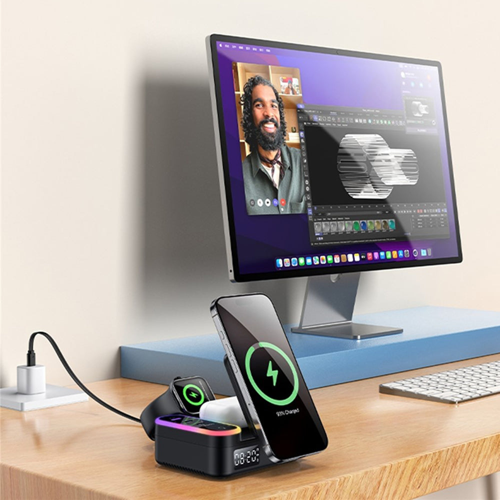 Nabíjecí stanice Yesido DS38 Display QI 3v1, 65W, 3A, 1 x USB-A - 2 x USB-C, Černá