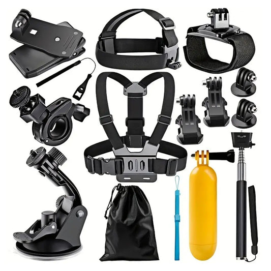 Sada příslušenství pro sportovní kameru Techsuit SA15 pro GoPro / SJCAM Series, 15in1, Černá
