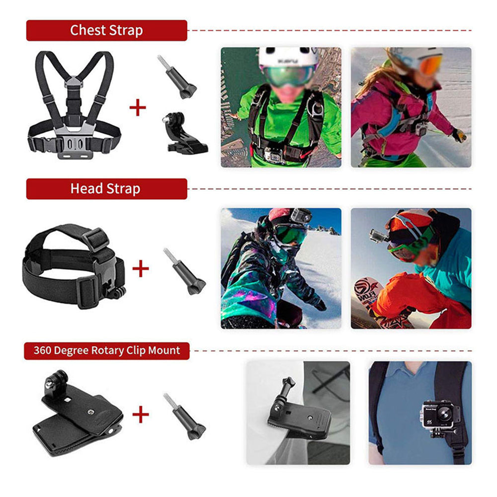 Sada příslušenství pro sportovní kameru Techsuit SA15 pro GoPro / SJCAM Series, 15in1, Černá