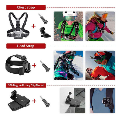 Sada příslušenství pro sportovní kameru Techsuit SA15 pro GoPro / SJCAM Series, 15in1, Černá