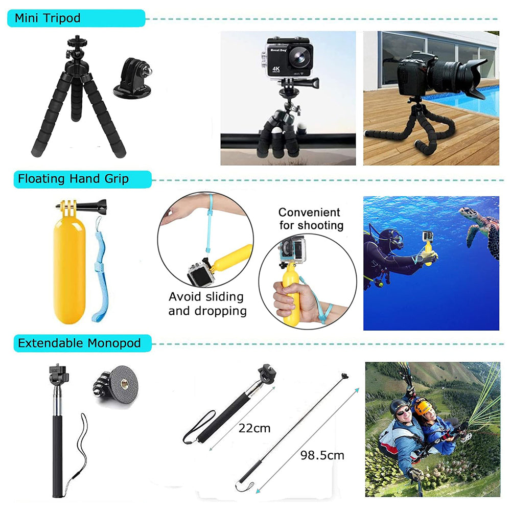 Sada příslušenství pro sportovní kameru Techsuit SA50 pro GoPro / SJCAM Series, 50v1, černá