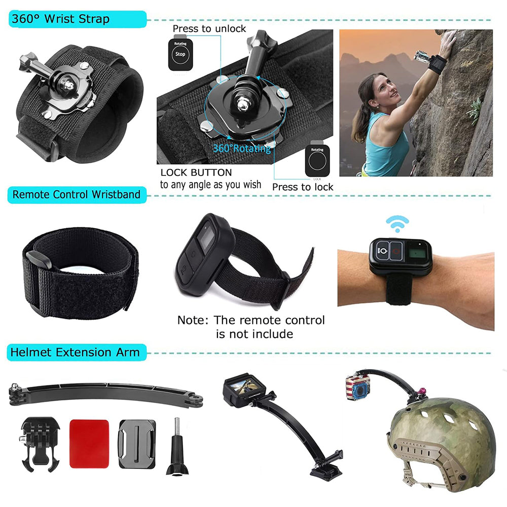 Sada příslušenství pro sportovní kameru Techsuit SA50 pro GoPro / SJCAM Series, 50v1, černá