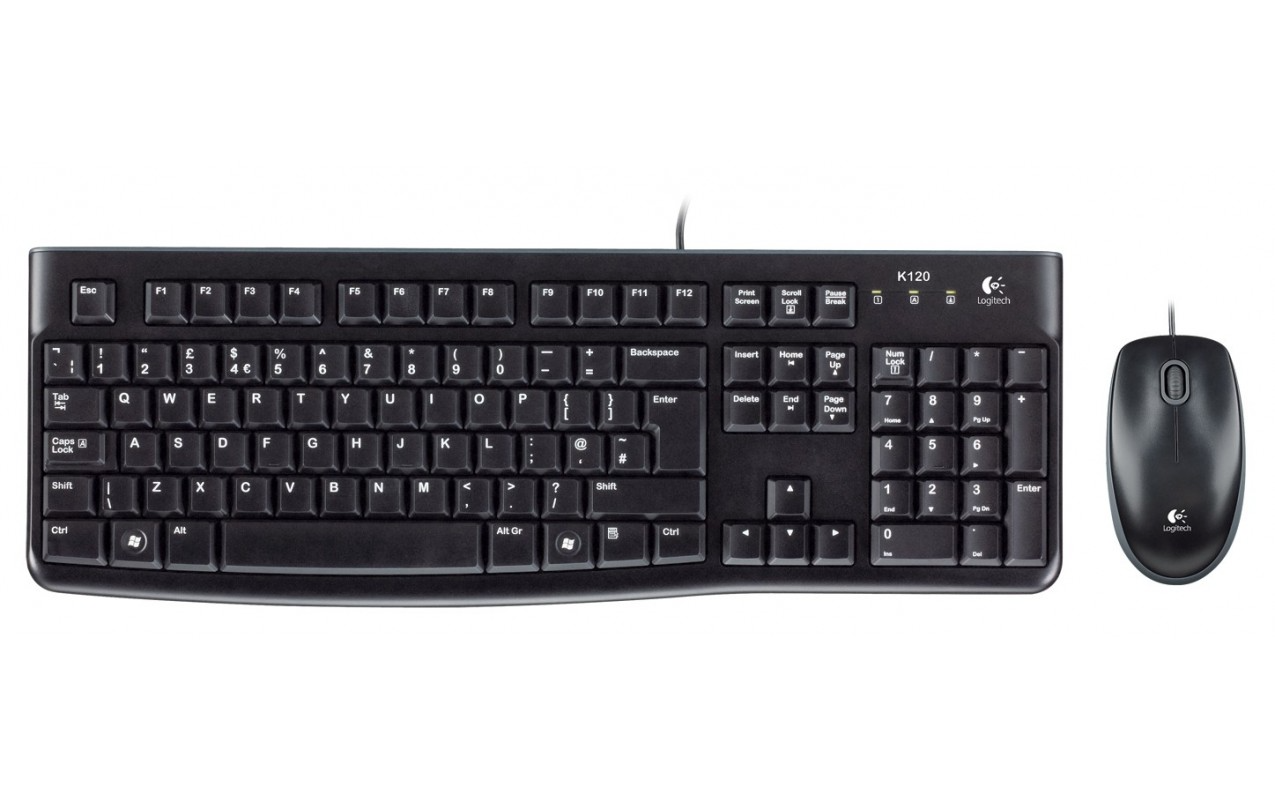 Sada klávesnice a myši Logitech MK120 s drátovým připojením USB, černá