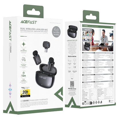 Acefast R2 Lavalier, USB-C, Set of 2 pieces, Black