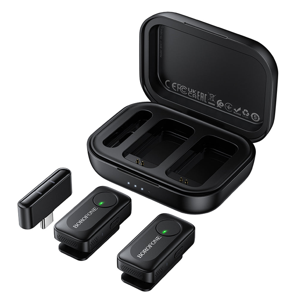 Lavalierový mikrofon Borofone BFK17 Lemai, USB-C, sada 2 kusy, černá