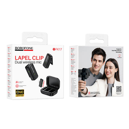 Lavalierový mikrofon Borofone BFK17 Lemai, USB-C, sada 2 kusy, černá