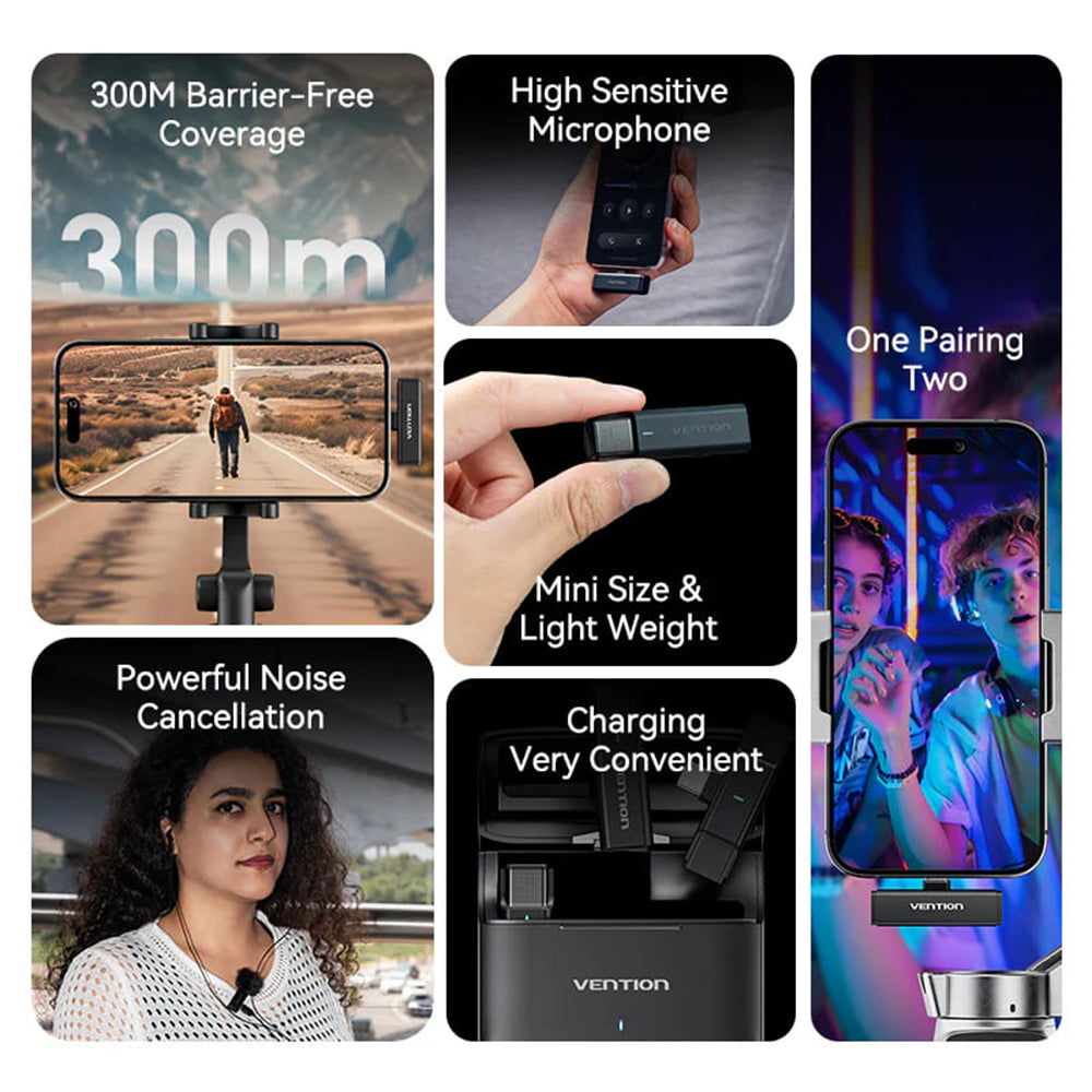 Lavaliera Vention Clip-On, USB-C, Sada 2 kusy, Černá