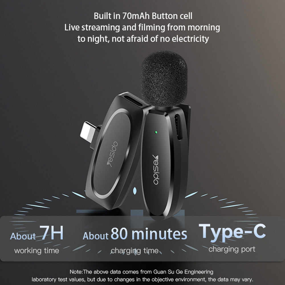 Lavaliera Yesido KR15, USB-C / Lightning, Sada 2 kusy, Černá