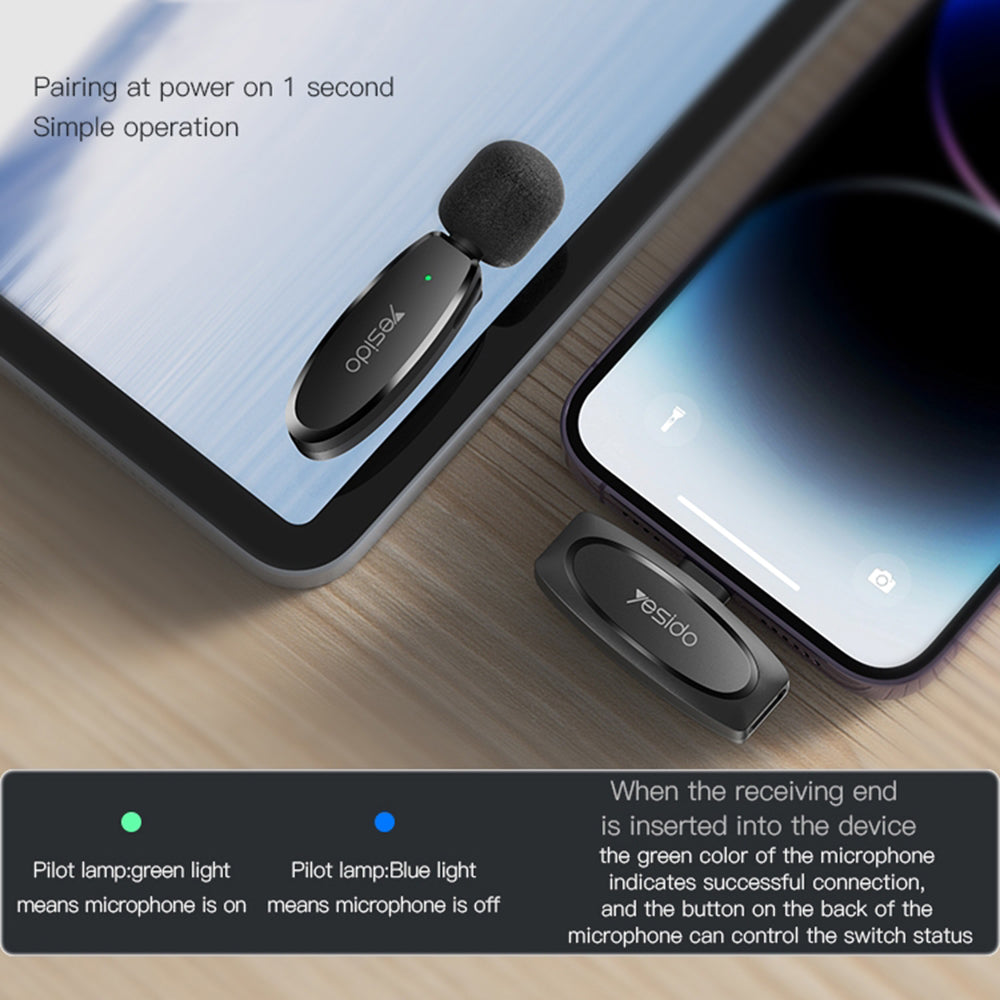 Lavaliera Yesido KR15, USB-C / Lightning, Sada 2 kusy, Černá