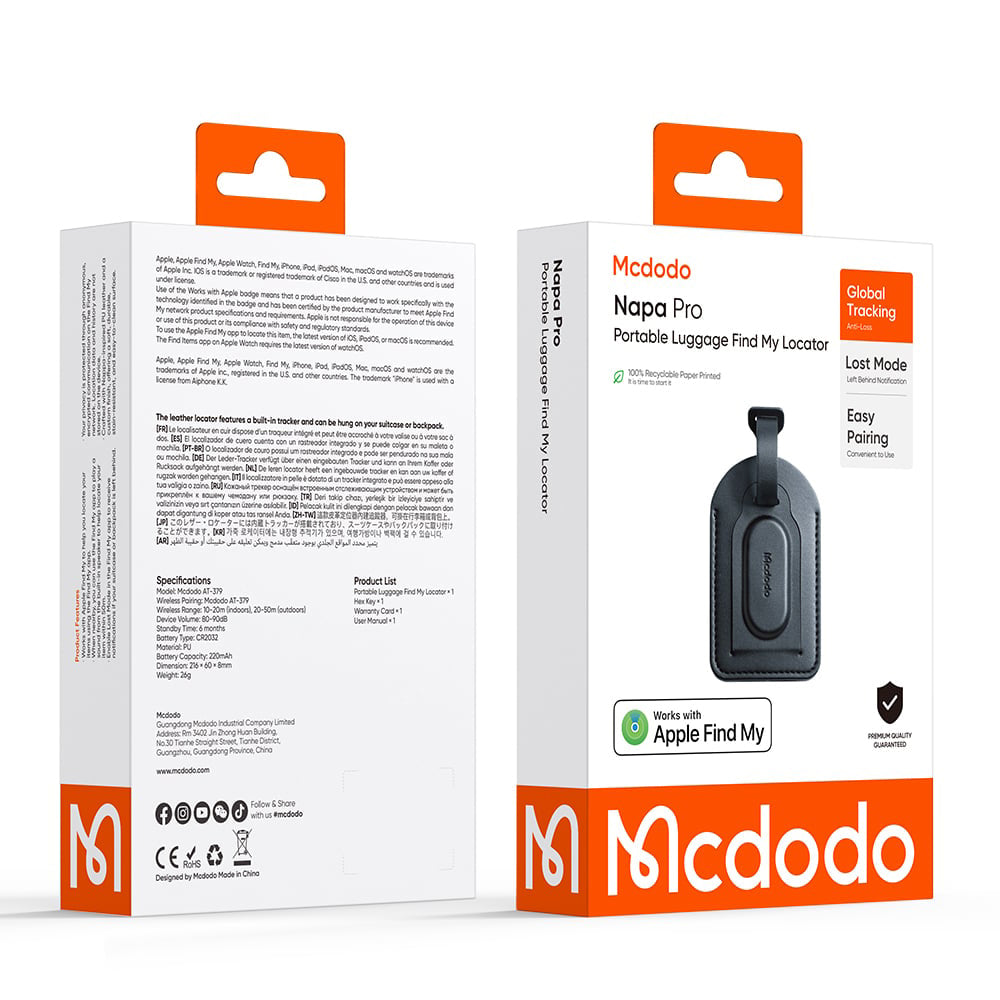 Mcdodo SmartTag Luggage Napa Pro AT-3790 pro iOS Series, černá