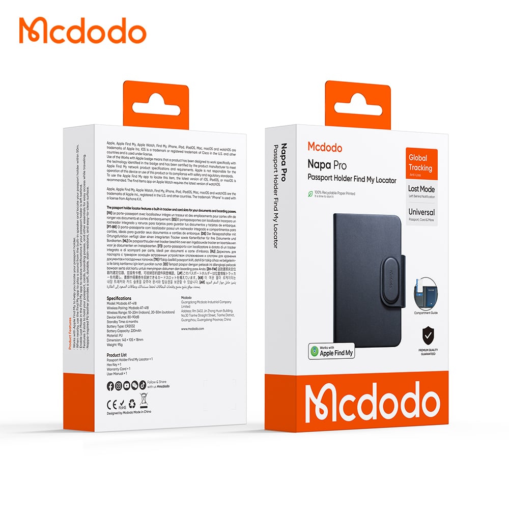 Mcdodo SmartTag Passport Napa Pro AT-4180 pro iOS Series, černá