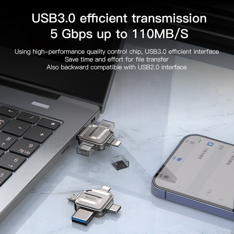 Externí paměť USB-A 3.0 / Lightning / USB-C / microUSB Yesido FL15, 128Gb