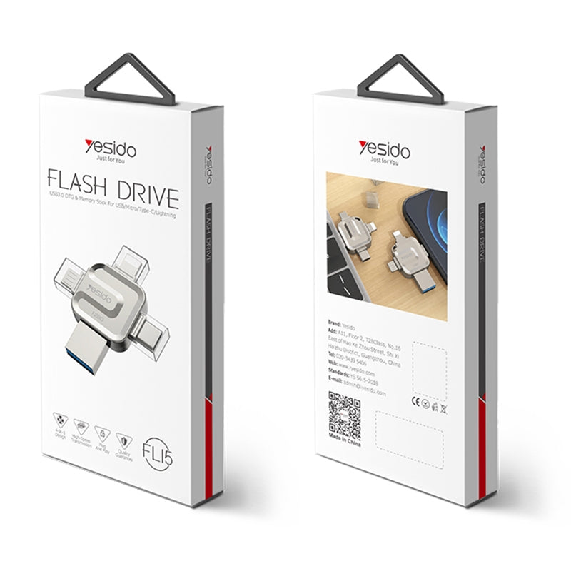 Externí paměť USB-A 3.0 / Lightning / USB-C / microUSB Yesido FL15, 64Gb